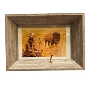 Wade Anthony Custom Handcraft Wooden Shadow Box Native American Buffalo Art